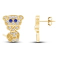 thumbnail image 2 of AFFY Round Cut Simulated Blue Sapphire & White Cubic Zirconia Cute Tiny Dog Animal Stud Earrings In 14k Yellow Gold Over Sterling Silver, 2 of 5