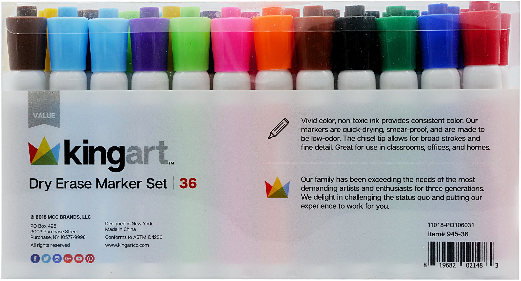 KINGART™ Value Pack Dry Erase Markers, Set of 36