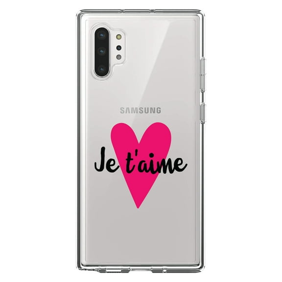 DistinctInk Clear Shockproof Hybrid Case for Galaxy Note 10 PLUS (6.8" Screen) - TPU Bumper Acrylic Back Tempered Glass Screen Protector - Je T'Aime - Pink Heart