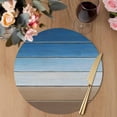 thumbnail image 3 of Blue Brown Round 15 Inch Placemats Set of 2, Vintage Farmhouse Gradient Wooden Grain HeatResistant Non Slip Place Mats for Dining Table, Wipeable Braided Kitchen Table Mats for Housewarming, 3 of 9