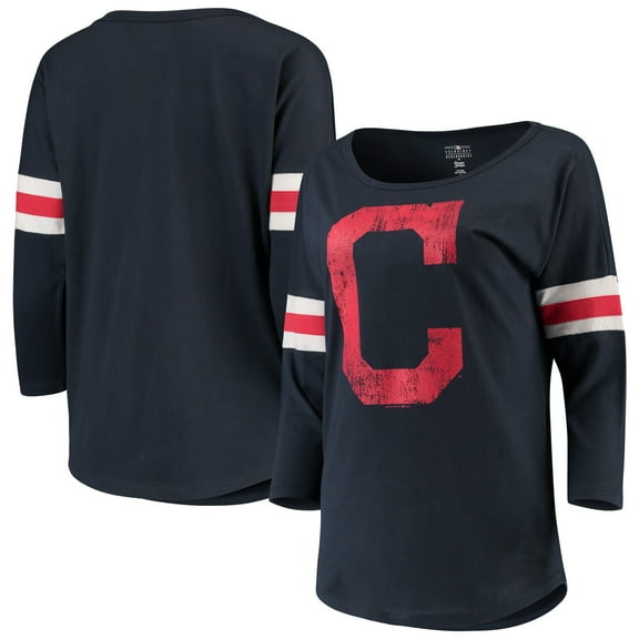 Women's New Era Navy Cleveland Indians Scoop Neck 3/4-Sleeve T-Shirt