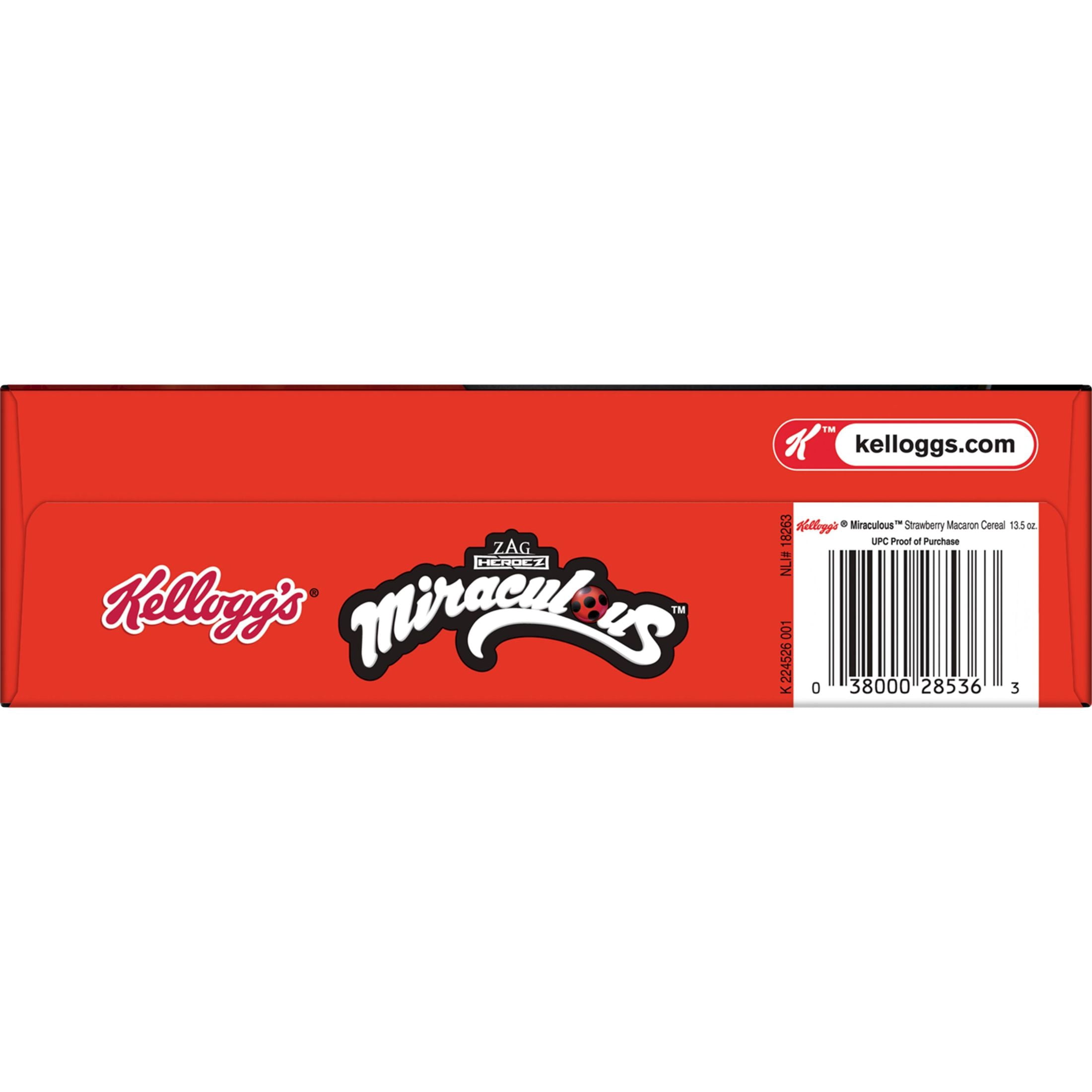 Kellogg's Miraculous Tales of Ladybug and Cat Noir Cold Breakfast Cereal, Kids Snacks, Family Size, Strawberry Macaron, 13.5oz Box (1 Box)