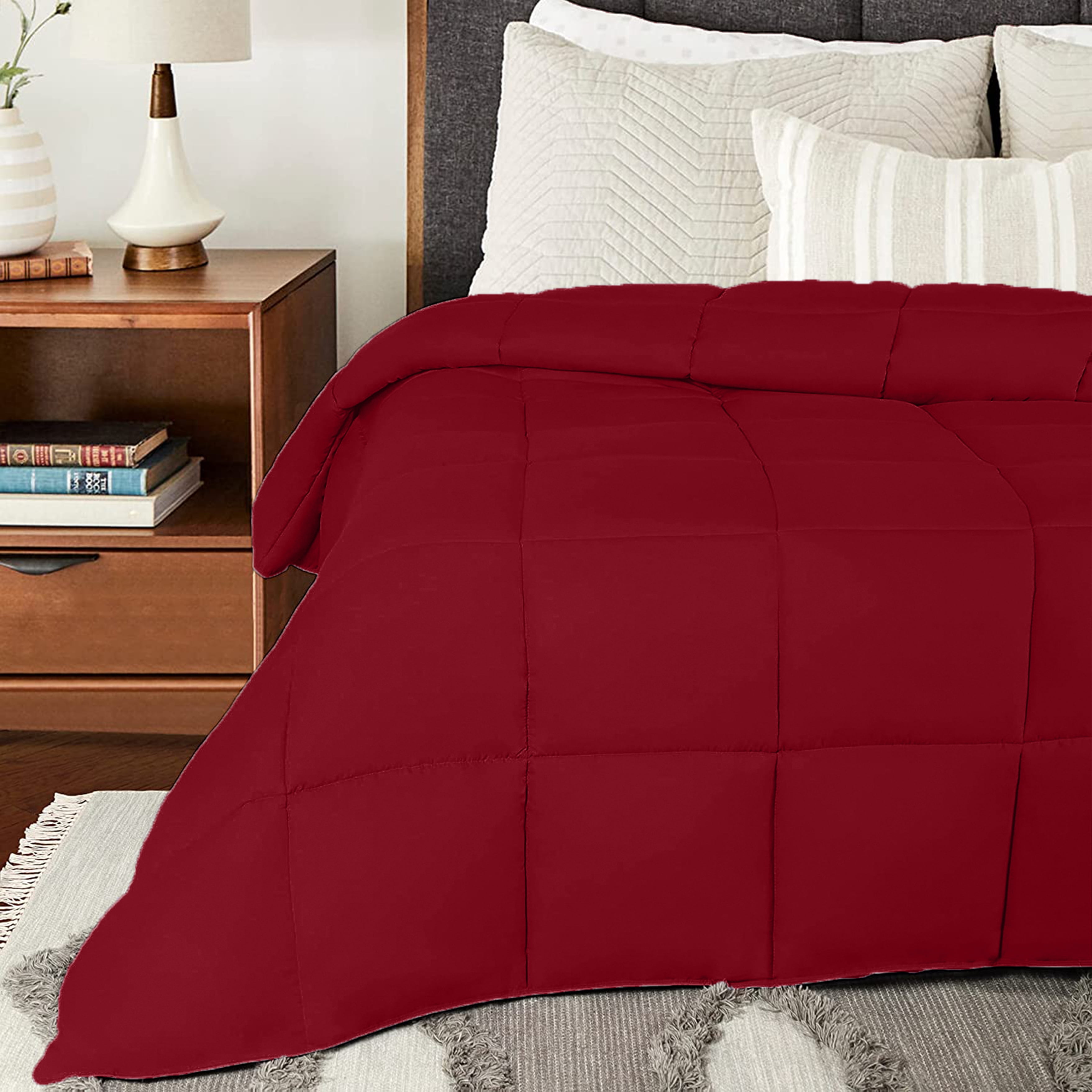 EASYCOT Luxurious Feather Down Alternative Comforter, Hotel Collection Duvet Insert Comforter for All Season,100% Soft Egyptian Cotton Shell with Corner Tabs 400 GSM Burgundy , Twin