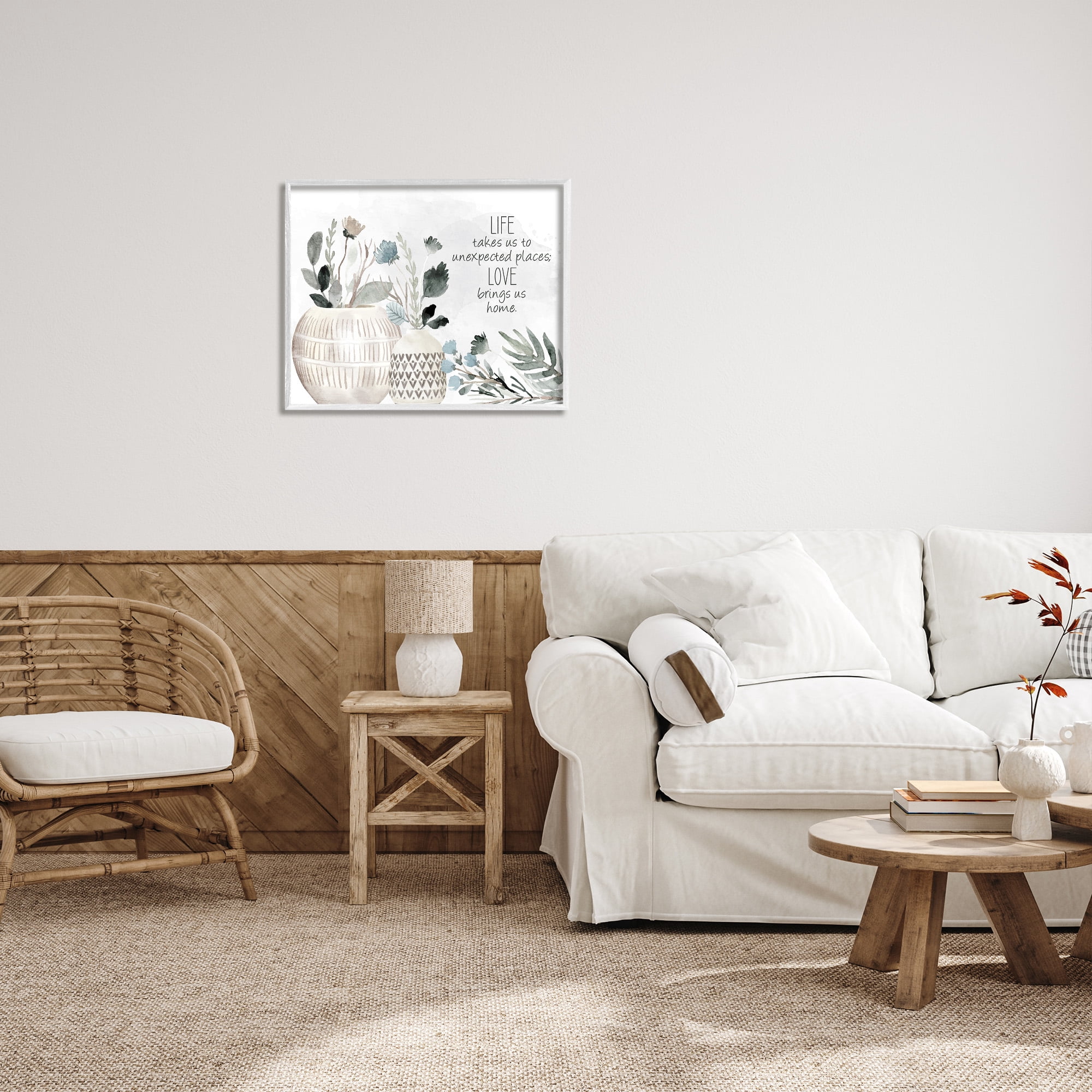 Stupell Industries Love Brings Us Home Inspirational Painting White Framed Art Print Wall Art, 30 x 24