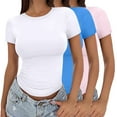 thumbnail image 1 of T-Shirt à Manches Courtes pour Femmes Femmes Liquidation Femmes Chandails Mélangés T-Shirt Court pour Femmes T-Shirt d'Été pour Filles Haut à Enfiler pour Femmes Mince Col Rond Mode Manches Courtes, 1 of 6
