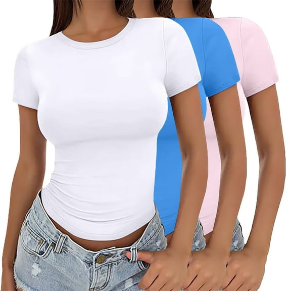 Crop Tops for Women, Yigetop Women's Crop T Shirt Girls Summer Pullover Top Women's Thin Round Neck Fashion Short Sleeves Cute Summer Tops A L