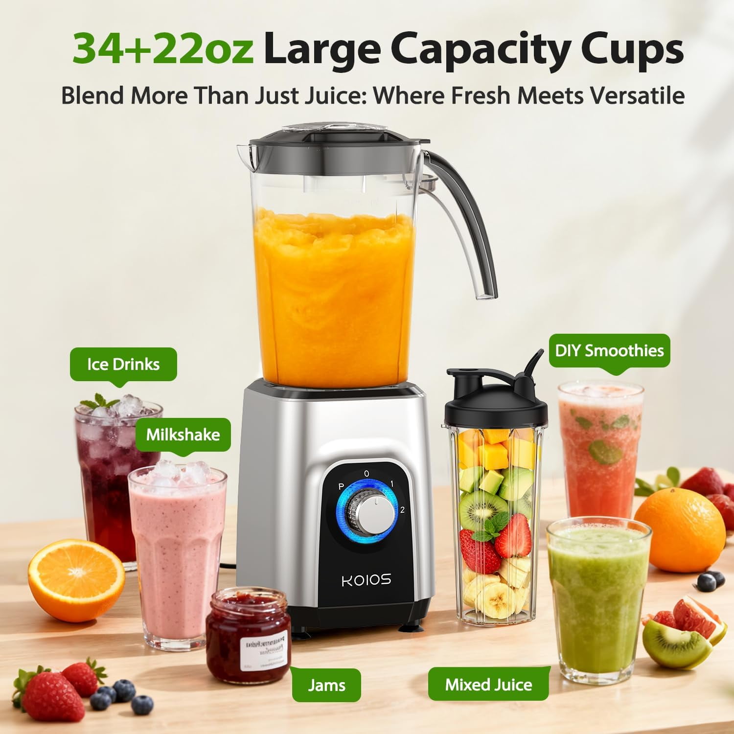 1000W Blender Food Processor Combo with Meat Grinder and Spice Chopper, 4-in-1 All-in-One Kitchen System for Smoothies and Meal Prep