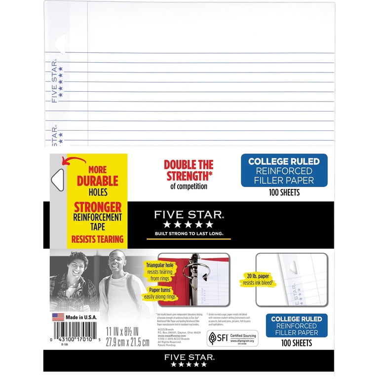 Five Star Reinforced Filler Paper, College Ruled, 100 Sheets photo 3