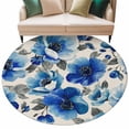 thumbnail image 2 of Round Area Rug 8 Ft, Blue Flowers Washable Non-Slip Circle Carpet for Living Room/Bedroom, Spring Watercolor Floral Leaves Plants Beige Collection Low-Profile Large Area Rugs for Indoor, 2 of 7