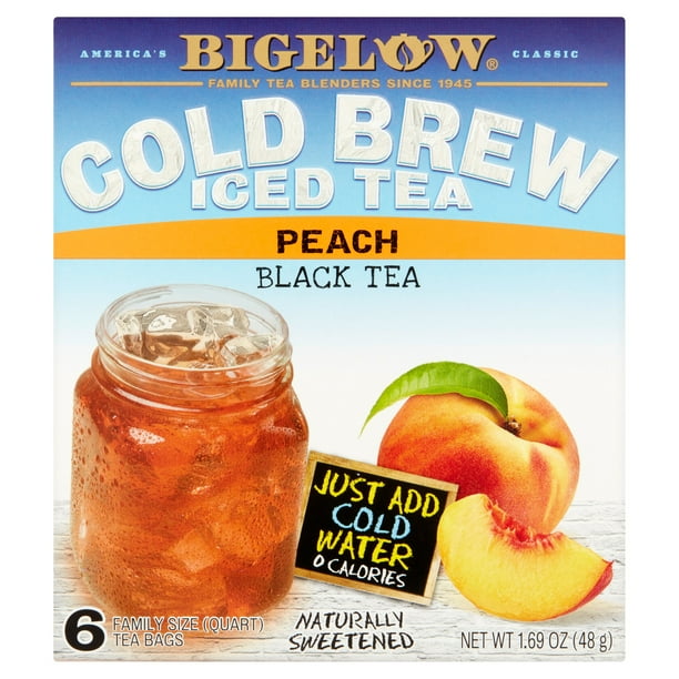 Bigelow Cold Brew Iced Black Tea, Peach, 1.69 Oz, 6 Count