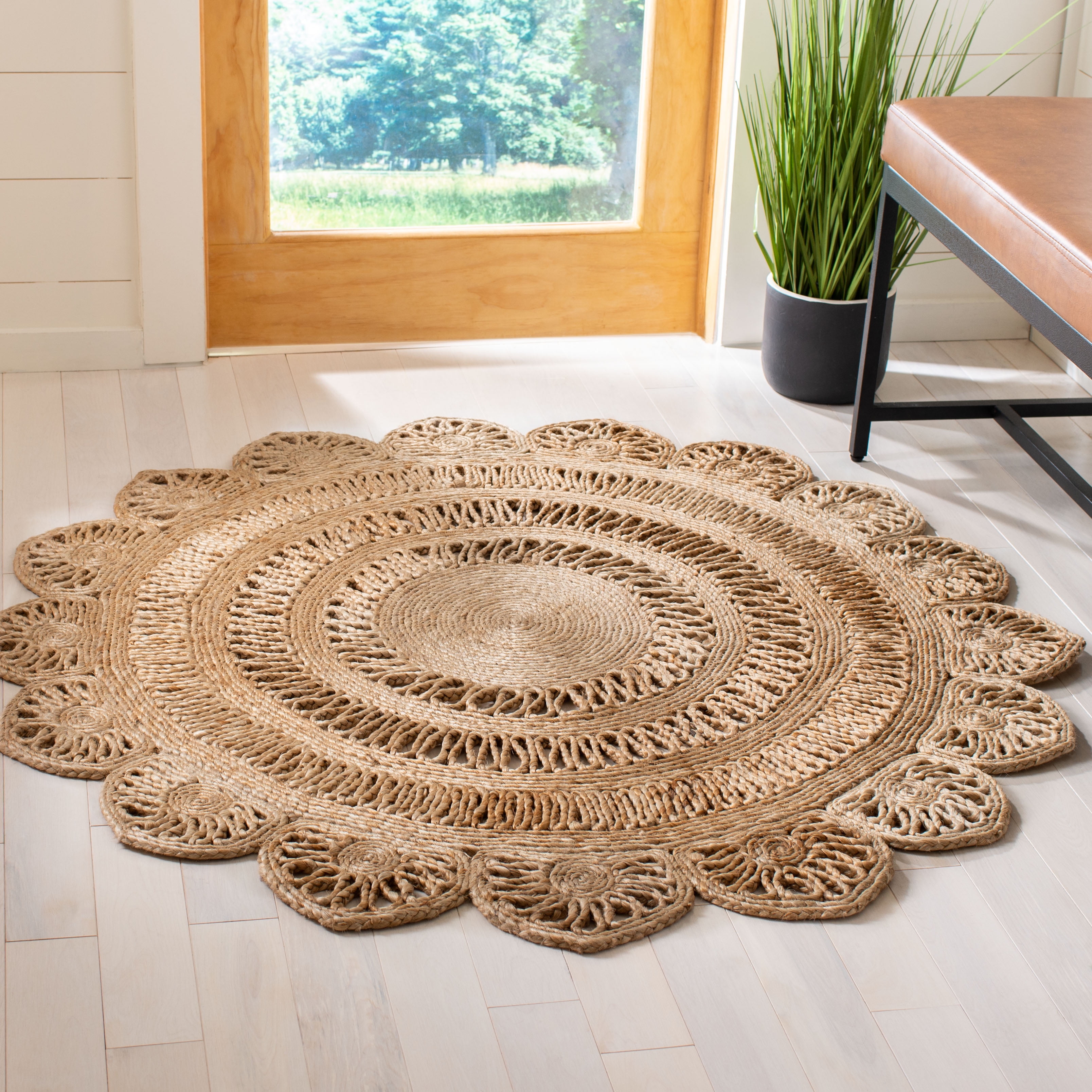 SAFAVIEH Natural Fiber Calanthia Geometric Area Rug, Natural, 10' x 10' Round
