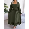 thumbnail image 4 of Spring And Summer Women's Casual Square Neck Flare Skirt Large Hem Ruffled Long Skirt, 4 of 7