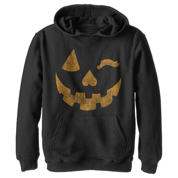 Boy's Lost Gods Halloween Jack-o'-Lantern Wink  Pull Over Hoodie Black X Large