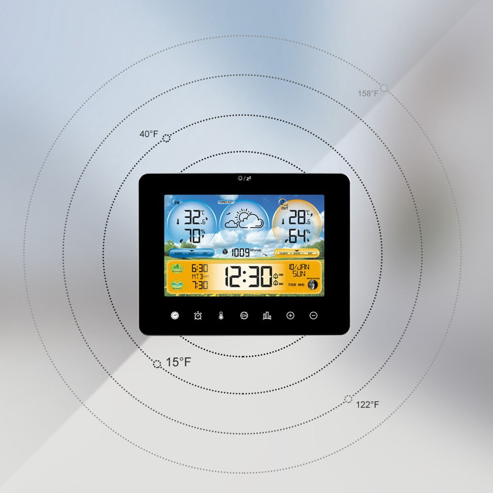 Indoor Outdoor Weather Station with Color Screen, Temperature Humidity Meter, Digital Clock, Wall Mountable Thermometer Hygrometer for Home Office