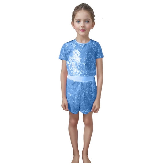 Zshosam Toddler Girl Short Sets Toddler Baby Girl Summer Clothes Toddler Girls Summer Outfits Short Sleeve T-Shirts Shorts Clothing Set Size 5T 6T,(Blue 5-6 Years)