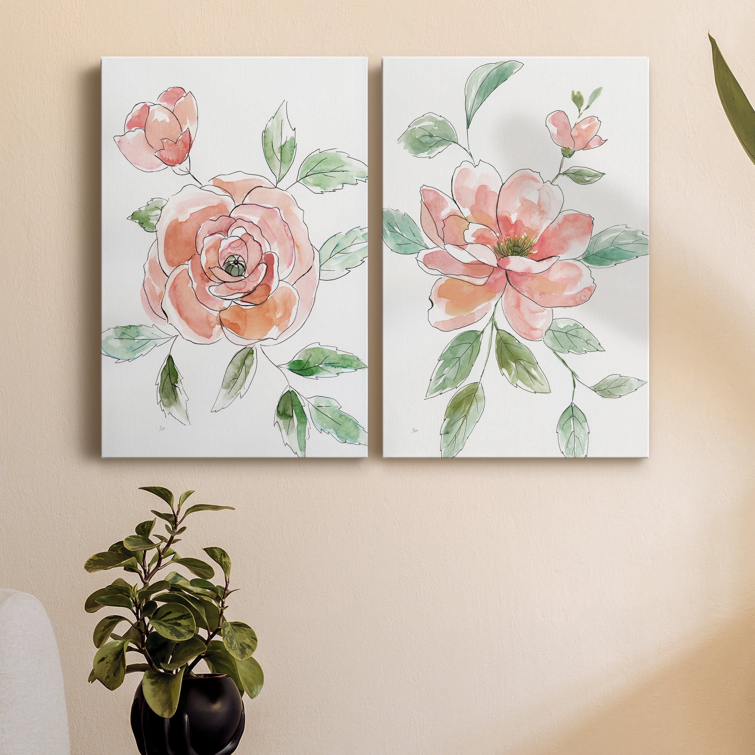 Rose Contour Premium Gallery Wrapped Canvas - Ready to Hang - Set of 2 - 18 x 27 Each