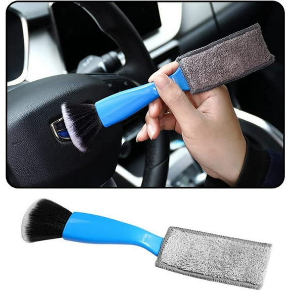 Double Head Brush for Car Clean 1Pack,Car Brushes for Detailing Interior,Car Detailing Brushes Exterior,Soft Car Detailing Brush(Double Head-Blue,1Pack)