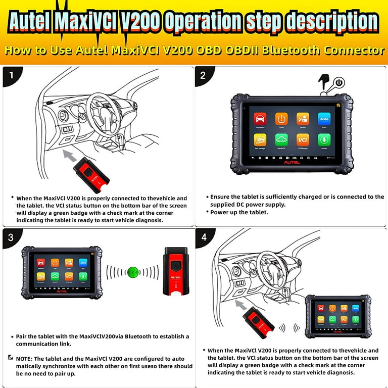 Autel MaxiVCI V200 VCI200 OBD2 Bluetooth Connector Adapter Vehicle