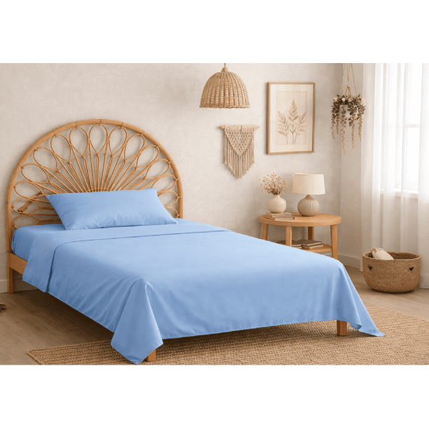 Juego De Sabanas Microfibra Soft Colores Lisos Individual Azul Claro Liso Sólido