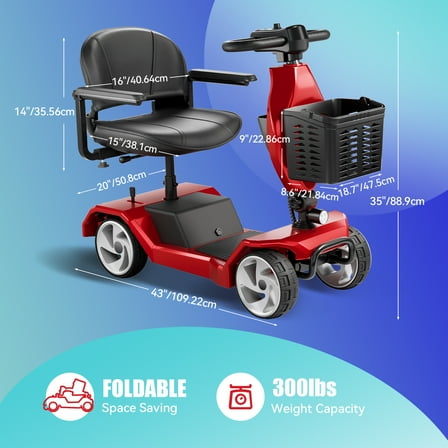 Edcsi Foldable Travel Motorized Scooter & Powered Electric Wheelchair - 4 Wheel Lightweight Mobility Scooter with Seat for Adults/Seniors