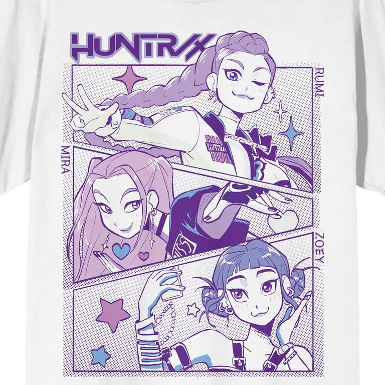 KPop Demon Hunters Panel Art Huntrix Adult White Crew Neck Short