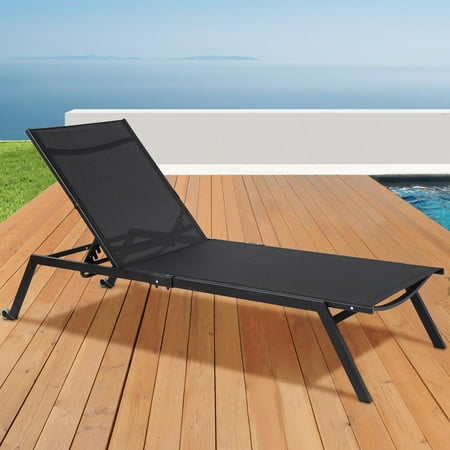 chaise armless sling costway adjustable lounge patio height outdoor