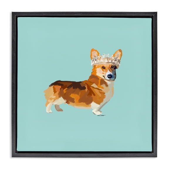 Stupell Industries Contemporary Royal Corgi with Crown Black Floating Frame Canvas Art, 18 x 18, by Amelia Noyes