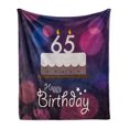 thumbnail image 1 of 65th Birthday Soft Flannel Fleece Throw Blanket, Party Ceremony Artwork Cake Hand Writing Calligraphy Best Wishes, Cozy Plush for Indoor and Outdoor Use, 60" x 80", Blue Pink White, by Ambesonne, 1 of 6