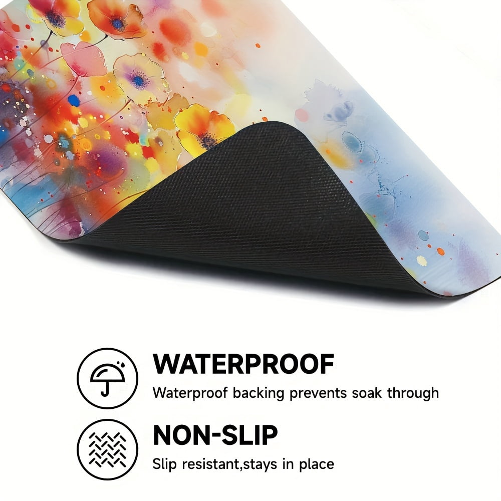 1pc, Dish Drying Pad, Spring Theme Colorful Floral Pattern Washing Machine Dust Cover Mat, Countertop Absorbent Pad, Washstand Drain Mat, Washstand Cup Mat, Kitchen Accessories, Bathroom Accessories