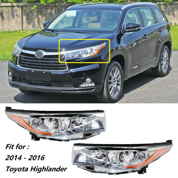 Labwork Pair of Headlight Assembly Chrome Halogen Headlamp Housing TO2502225 TO2503225 Fit for 2014 2015 2016 Toyota Highlander, Front Left & Right