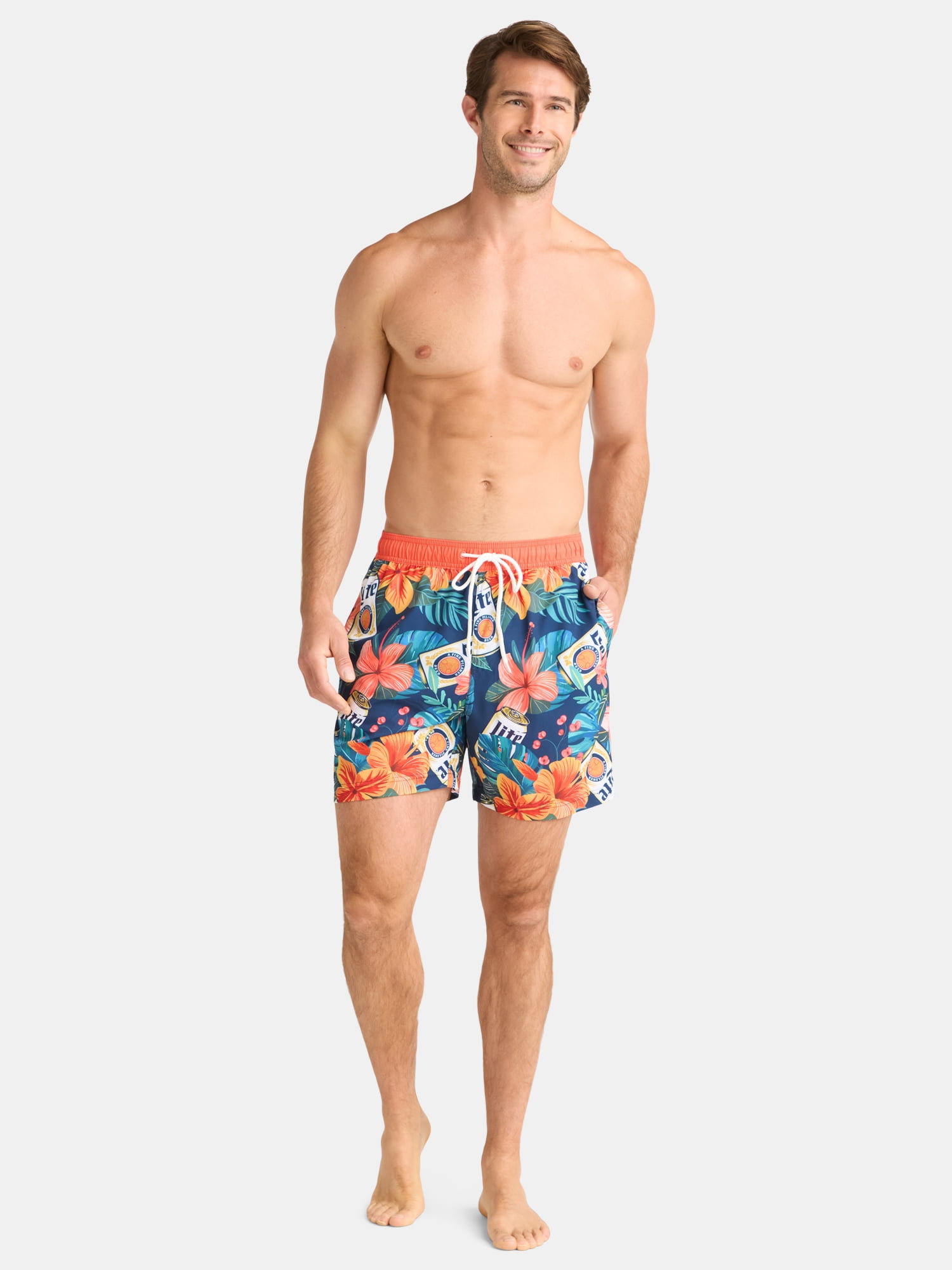 Miller Lite Men's and Big Men's The Lite Tropics Graphic Swim Shorts, Sizes S-3XL