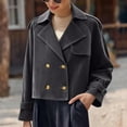 thumbnail image 5 of qucoqpe Women's Fall Winter Fashion Leather Jacket Long Sleeve Double Breasted Button Suede Jacket Coat, 5 of 5