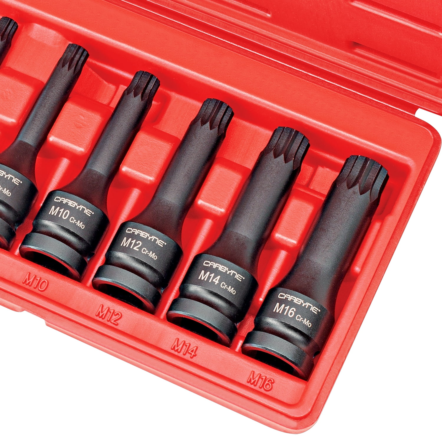 Carbyne 8-Piece XZN Triple Square Impact Bit Socket Set, 12 Point, M5 to M16, 1/2 in. Drive, CrMo Steel, Manganese Phosphate Finish