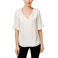 thumbnail image 2 of CeCe by Cynthia Steffe Women’s Ruffle Trim Tie Neck Blouse – Cream, Size Medium, 2 of 3