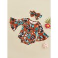 thumbnail image 3 of Cenuakty Infant Girls Romper and Headband, Flower/ Cactus Print Long Flared Sleeves Round Neck Jumpsuit, 3 of 7