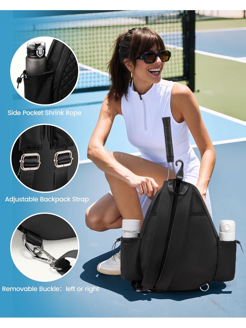 Quilted Tennis Sling Crossbody Backpack Water Resistant Racket Bag for Women Men Yucurem Tennis Bag, Quilted Tennis Sling Backpack Crossbody  main image 2