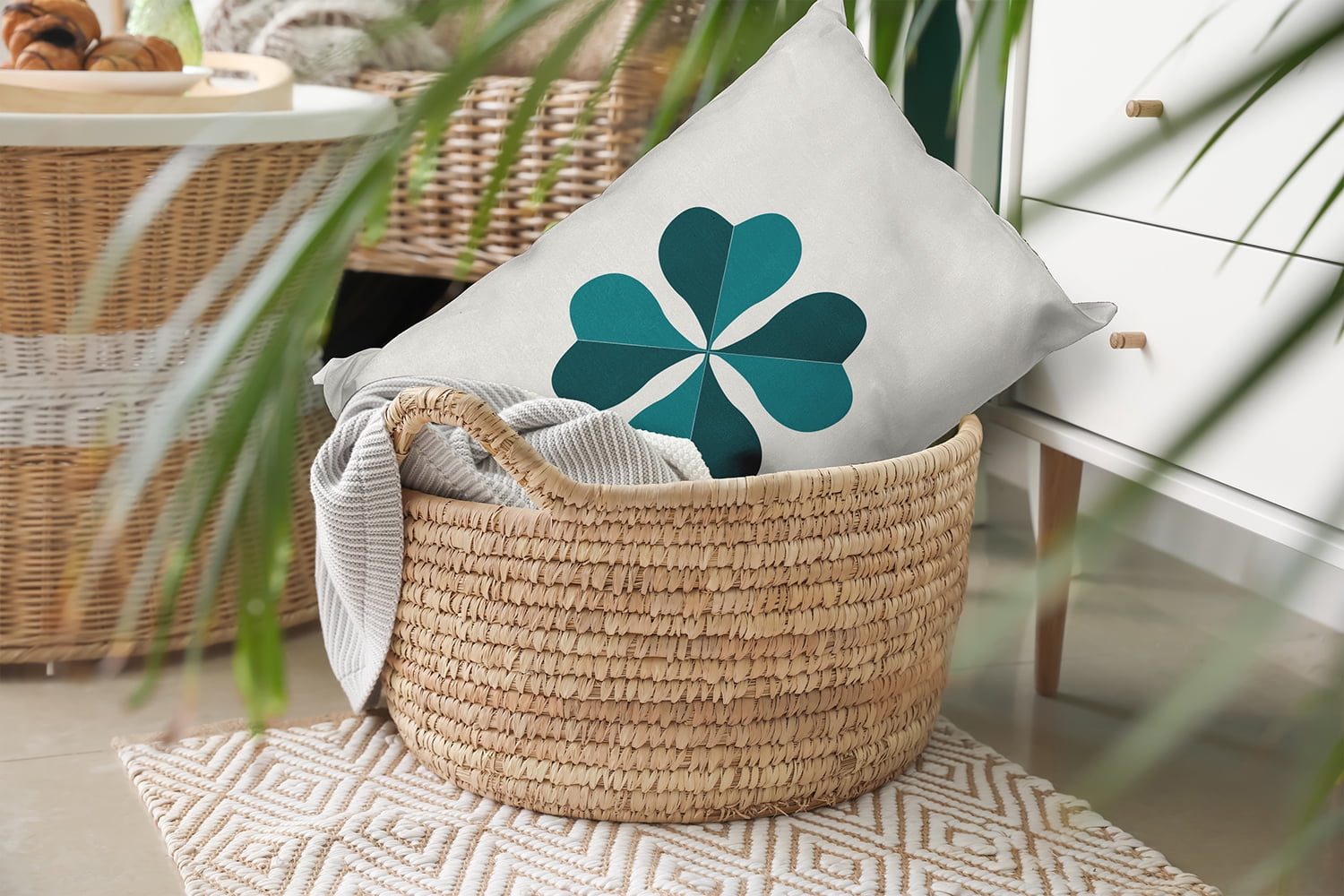 Simply Daisy 14 in x 20 in Modern and Contemporary Blue and White Floral Polyester Decorative Lumbar Pillow