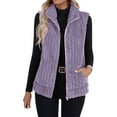 thumbnail image 3 of Dazajoo Womens Fleece Vest Casual Stand Collar Zip Up Jacket Fashion Fall Outfits Warm Fuzzy Fluffy Vests with Pockets,Purple,XL, 3 of 10