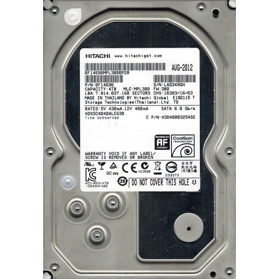 Hitachi HDS5C4040ALE630 P/N: 0F14696 MLC: MPL3B0 4TB