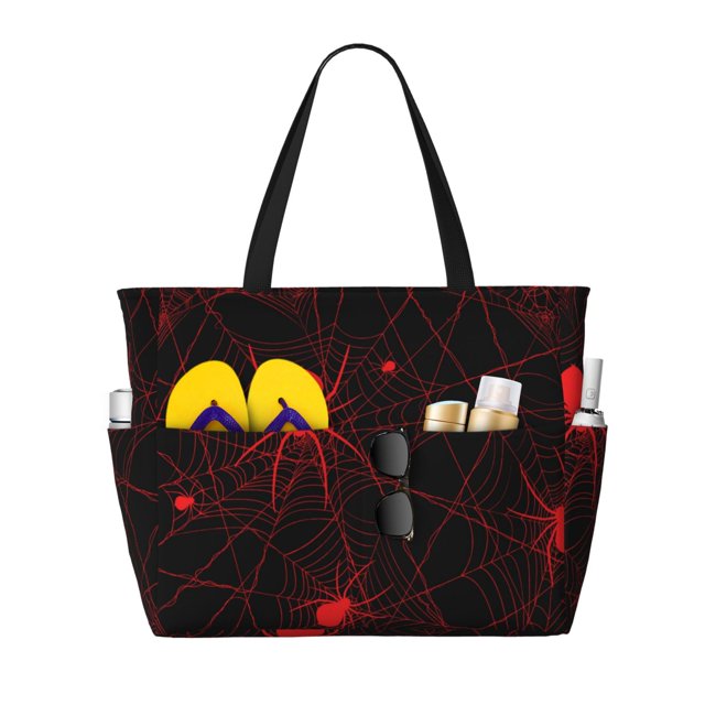 Disketp Red Spider On The Web Bolsa de Playa de Gran Capacidad, Bolso Impermeable y a Prueba de Arena para Mujer, Ideal para Playa, Piscina y Natación