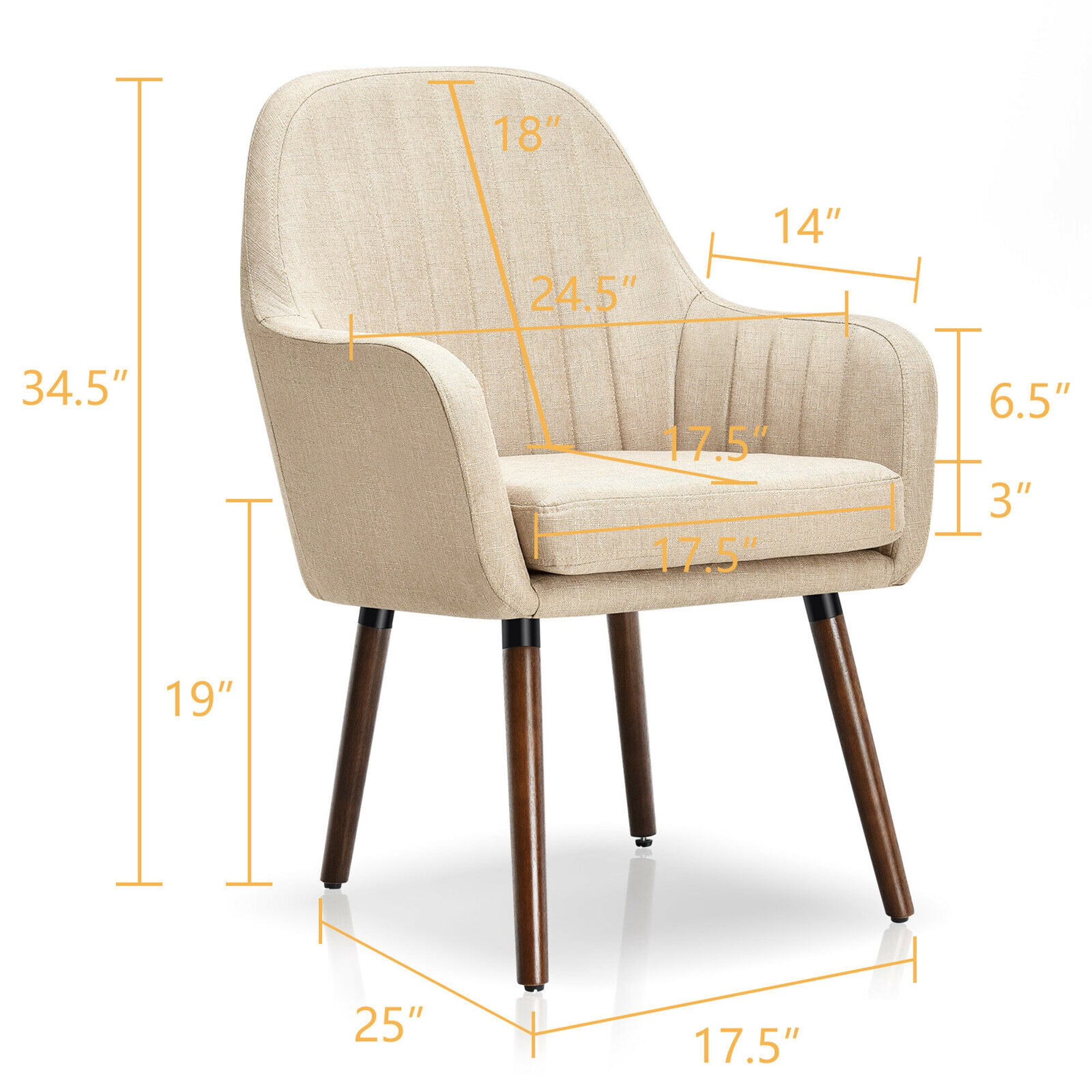 Gymax Set of 2 Accent Chairs Fabric Upholstered Armchairs w/Wooden Legs Beige