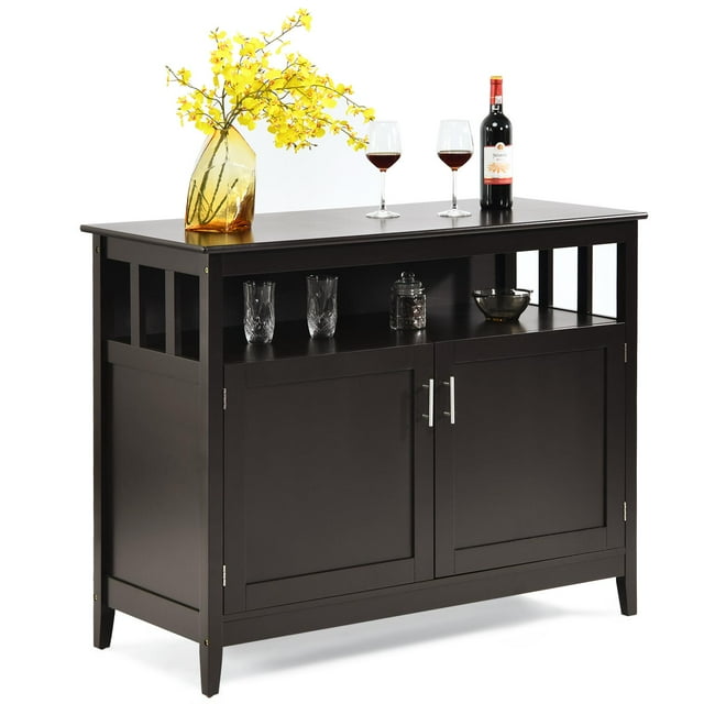 Giantex Kitchen Storage Sideboard, Kitchen Buffet Functional Cabinet with Open Shelf, Space Saving Storage Chest with Adjustable Shelf for Kitchen, Living Room, Dining Room (Brown)