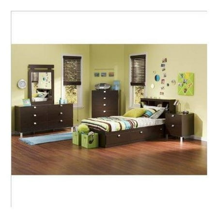 Kids Twin 4 Piece Bedroom Set with Bookcase Headboard in Chocolate