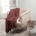 thumbnail image 2 of Ox Bay Sarra Burgundy Striped Fringed Ultra-Soft Turkish Cotton Reversible Throw Blanket, 50" x 60", 2 of 8