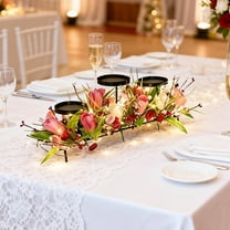 Artificial Tulip Dining Table Candle Holder Flower Decor With 39.4Inch Led Light - Wedding Party Dining Table Centerpiece Decoration For Valentine's Day - Romantic Event Home