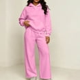 thumbnail image 2 of Womens Fall Outfits Nelozsy Fashion Woman Hooded Solid Long Sleeve Blouse Long Pants Elastic Waist Sets Pink M, 2 of 9