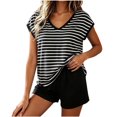 thumbnail image 7 of hoksml Women's V Neck Cap Sleeve Striped Top with Chest Pads Shorts Pajama Set Elastic Waist Summer Lounge, 7 of 7
