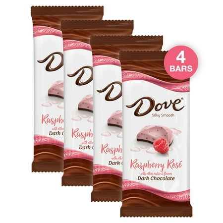 (4 pack) Dove Dark Chocolate Raspberry Rose Candy Bar, 3.3