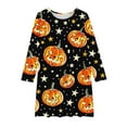 thumbnail image 3 of Favoffer Girls Dresses Pumpkin Graphic Long Sleeve Dresses Holiday Swing Dress Crewneck Cute Printed Outfits 3-14 Years, 3 of 4