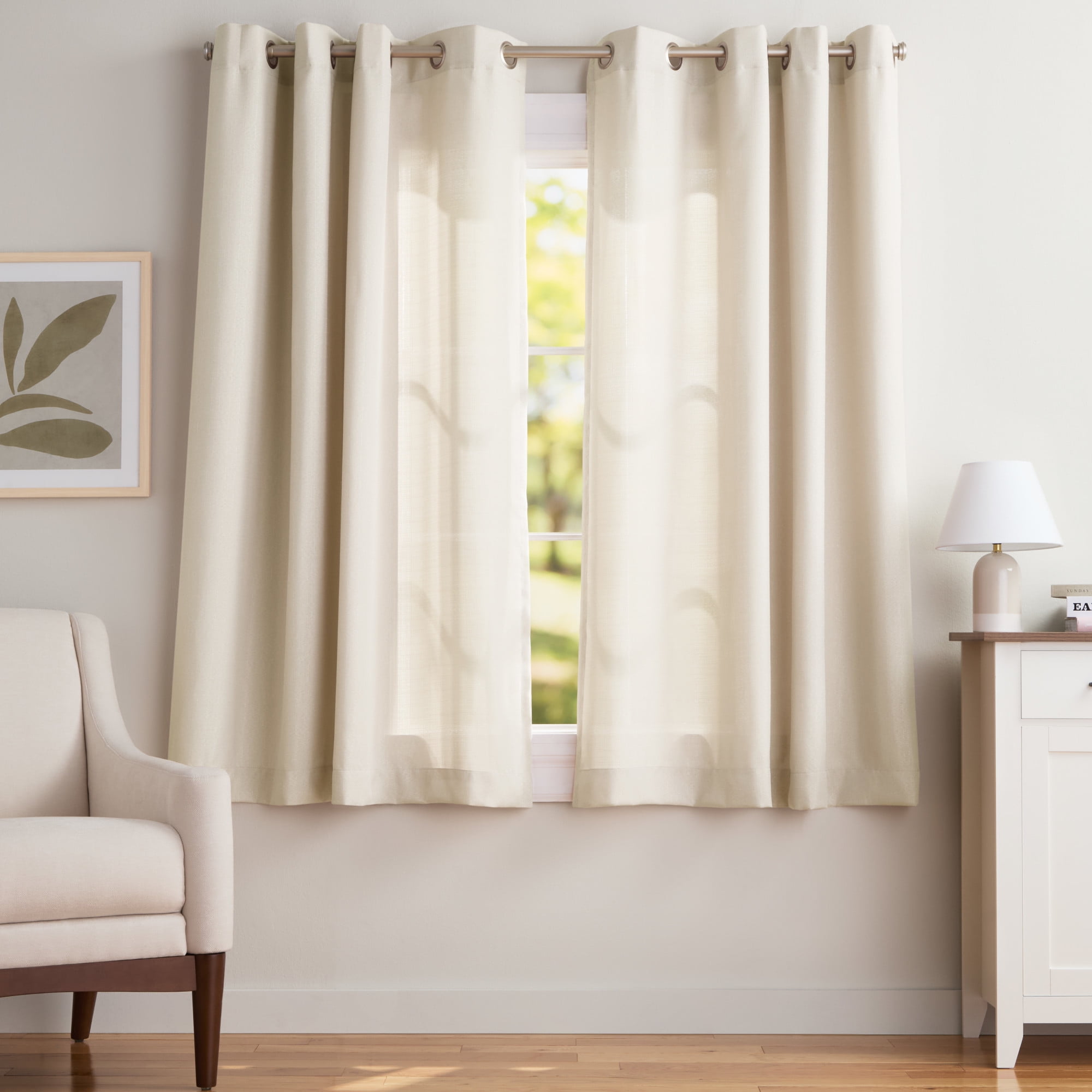 Exclusive Home Curtains Loha Linen Grommet Top Curtain Panel Pair, 54x63, Ivory